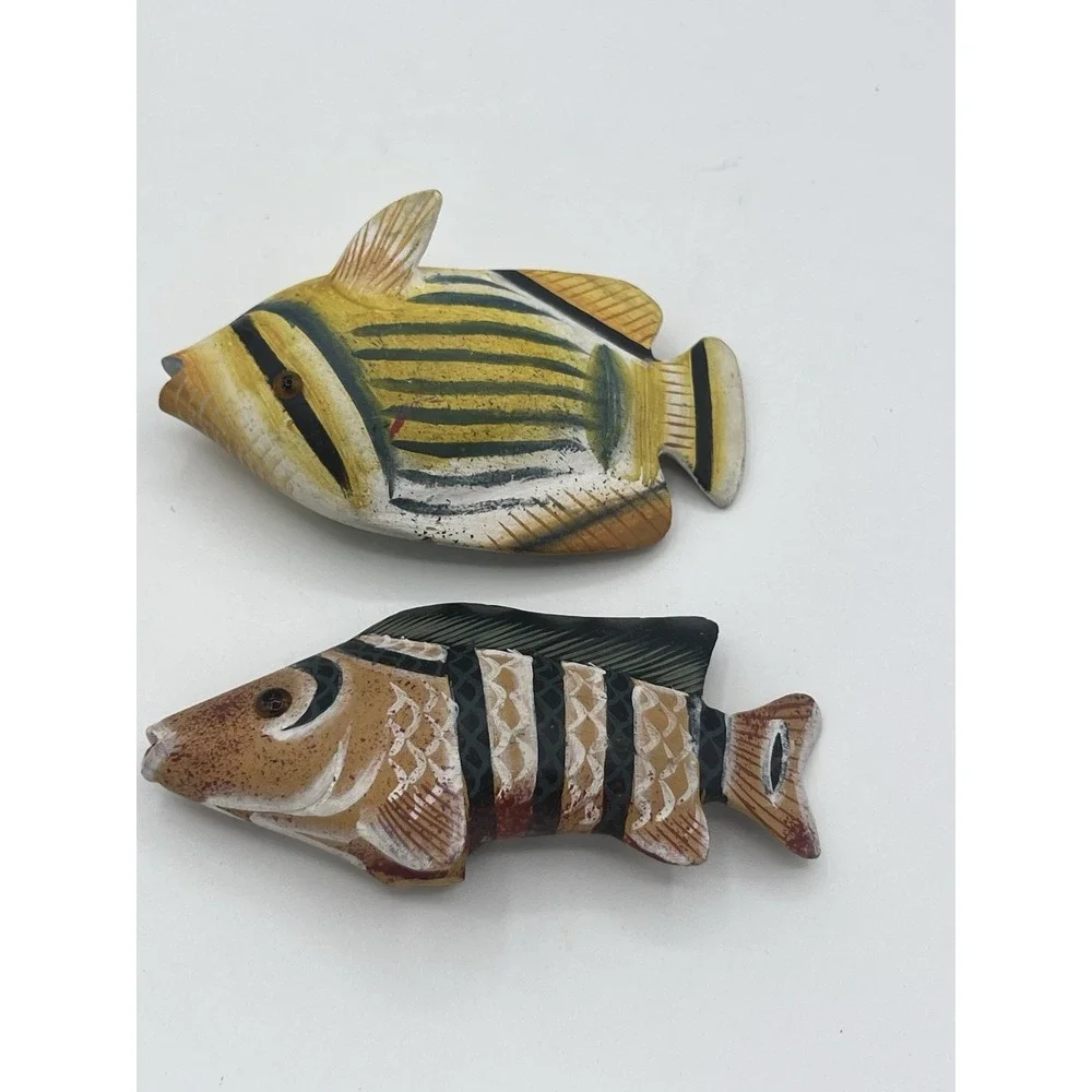 Vintage Hand Carved Painted Tropical Wood Figurines Set of 2 6-8 Inch Decor